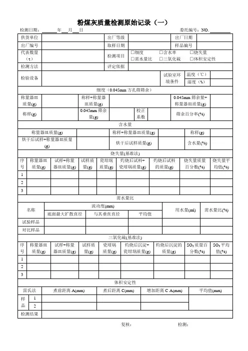 粉煤灰质量检测原始记录
