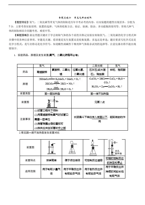 中考化学专题突破6  常见气体的制取