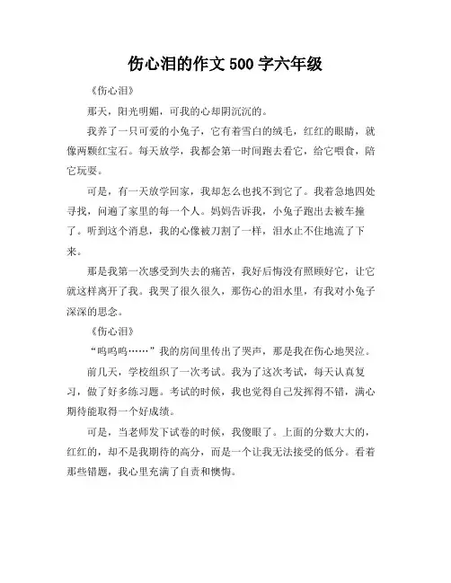 伤心泪的作文500字六年级