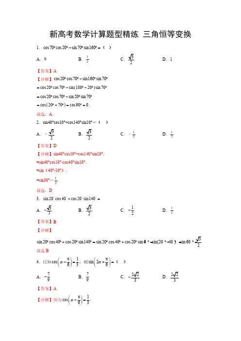 新高考数学计算题型精练 三角恒等变换(解析版)