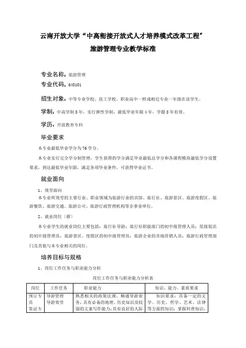 旅游管理专业教学标准