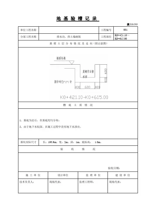 道路排水沟地基验槽记录