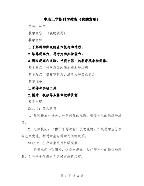 中班上学期科学教案《我的发现》