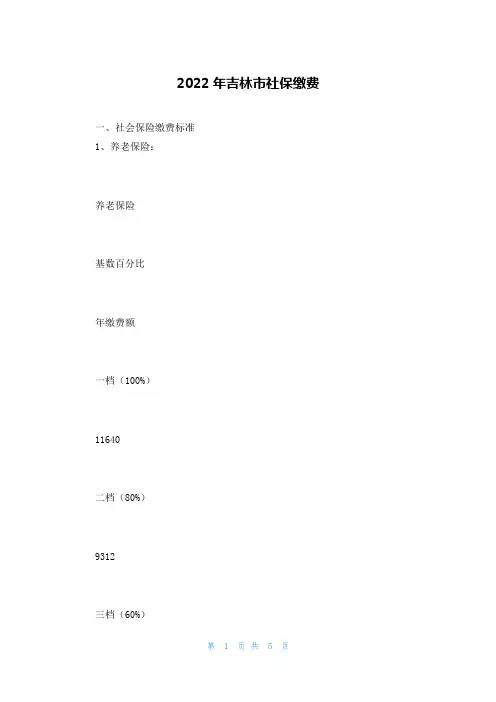 2022年吉林市社保缴费