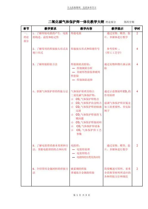 二氧化碳气体保护焊一体化教学理论部分内容