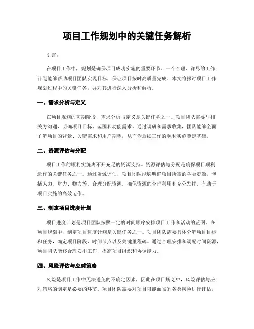 项目工作规划中的关键任务解析