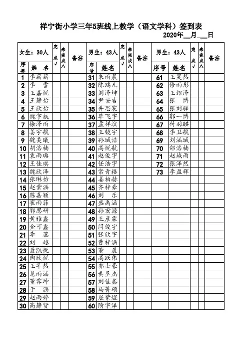 小学线上教学作业检查表、签到一览表(空白)