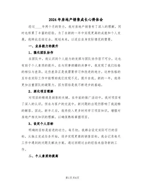 2024年房地产销售成长心得体会（3篇）