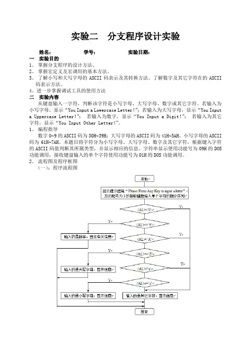 汇编语言与微机原理实验-分支程序设计实验