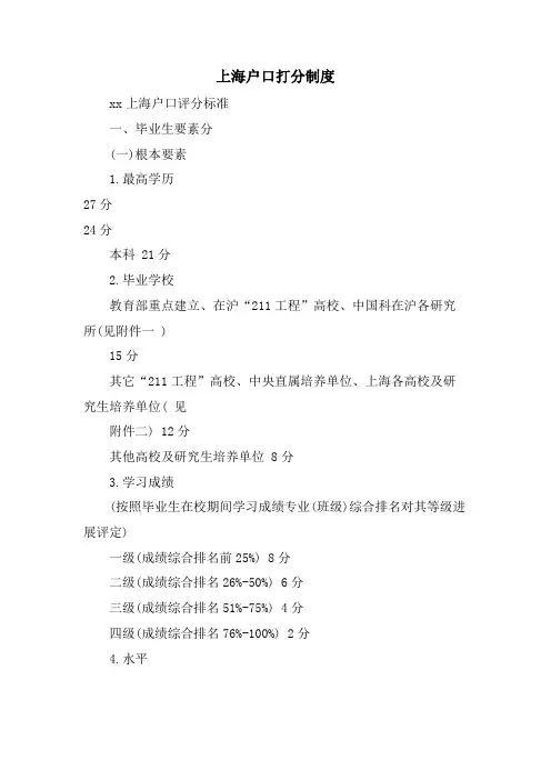 上海户口打分制度