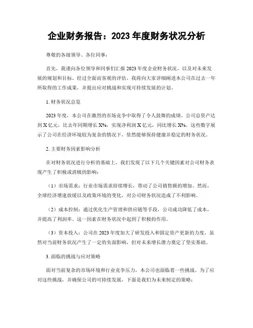 企业财务报告：2023年度财务状况分析