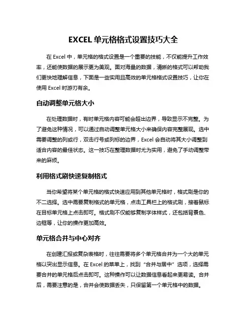 EXCEL单元格格式设置技巧大全