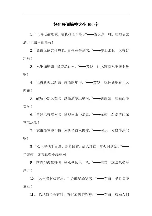 好句好词摘抄大全100个