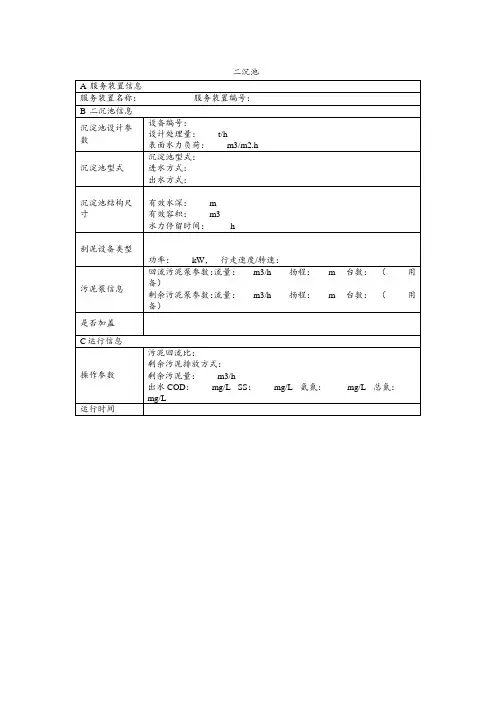 环保设施设备登记表模板：初沉池运行记录台账