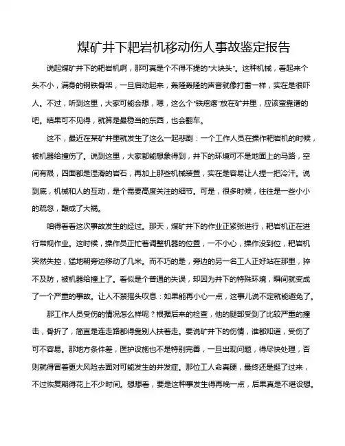 煤矿井下耙岩机移动伤人事故鉴定报告