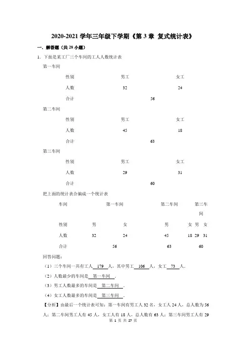 三年级数学下学期《第3章复式统计表》