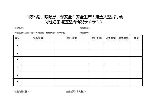 “防风险、除隐患、保安全”安全生产大排查大整治行动全套报表