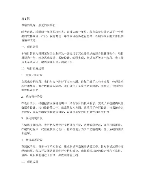 软件项目经历年度总结(3篇)