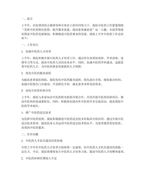 中医药上半年工作总结