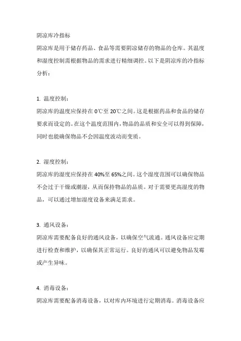 阴凉库冷指标