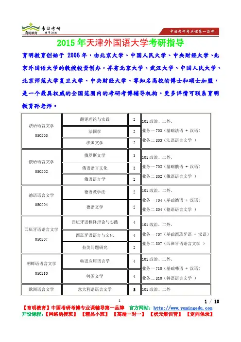 2015年天津外国语大学法语语言文学考研真题,考研流程,考研笔记