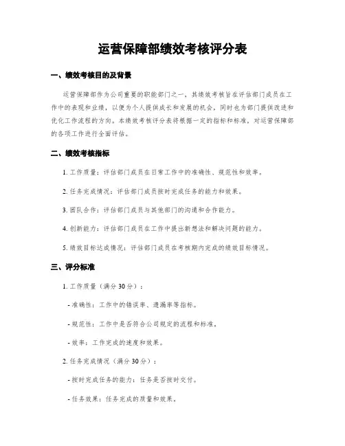 运营保障部绩效考核评分表