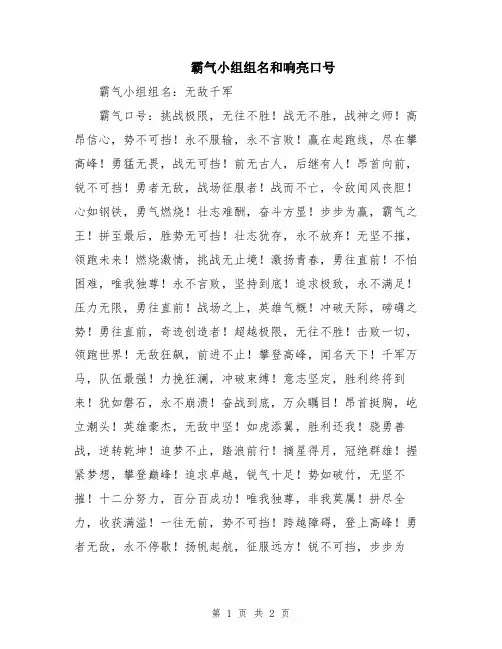 霸气小组组名和响亮口号