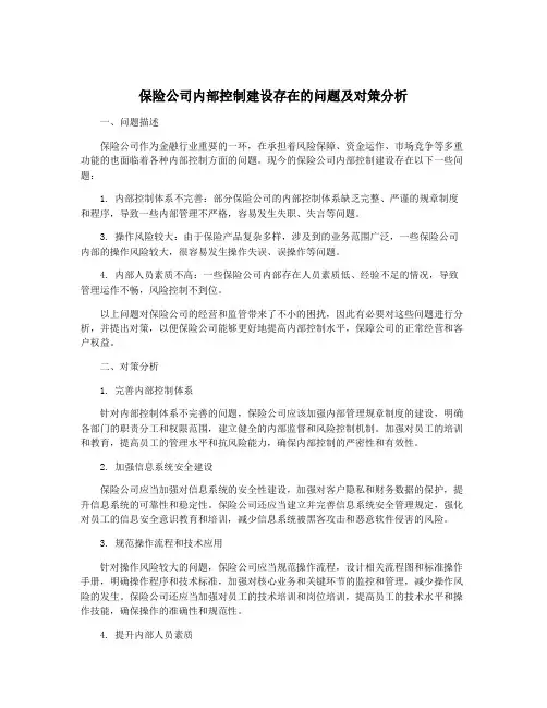 保险公司内部控制建设存在的问题及对策分析