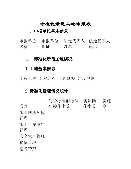 标准化示范工地申报表