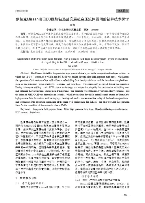 伊拉克Missan油田BU区块钻遇盐膏层超高压流体圈闭的钻井技术探讨
