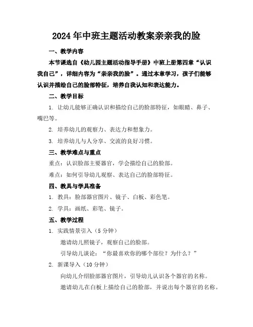 2024年中班主题活动教案亲亲我的脸
