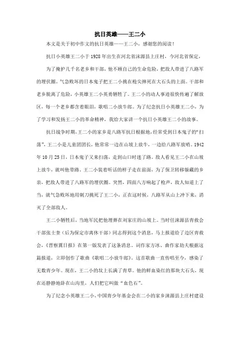 抗日英雄——王二小_初中作文