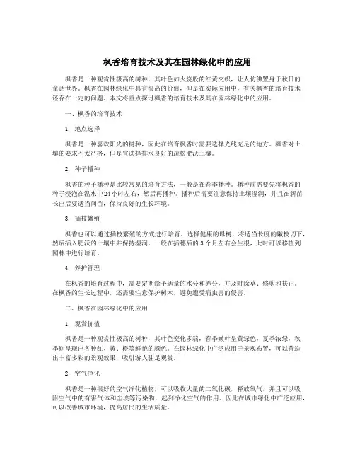 枫香培育技术及其在园林绿化中的应用