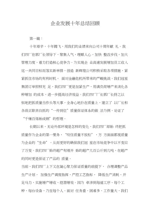 企业发展十年总结回顾
