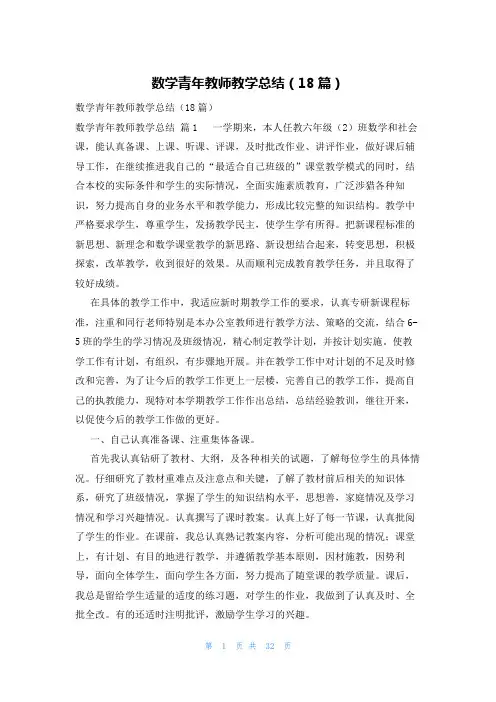 数学青年教师教学总结(18篇)