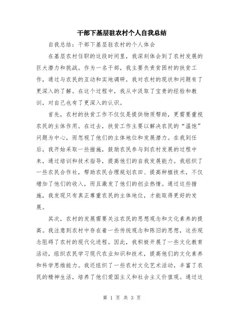 干部下基层驻农村个人自我总结