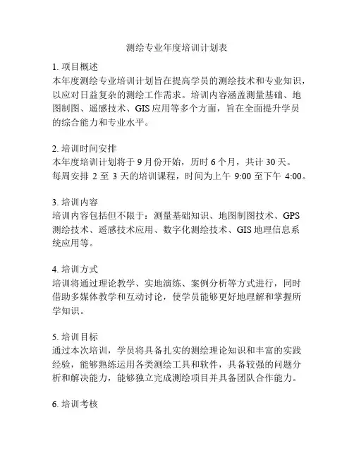 测绘专业年度培训计划表