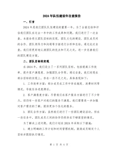 2024年队伍建设年自查报告