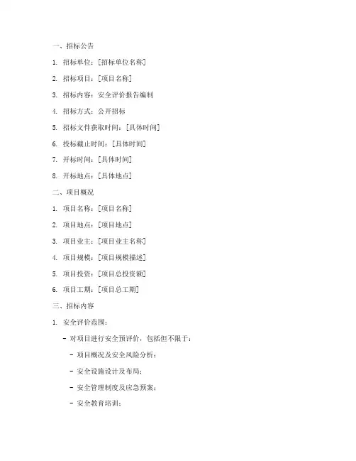 安全评价报告招标文件