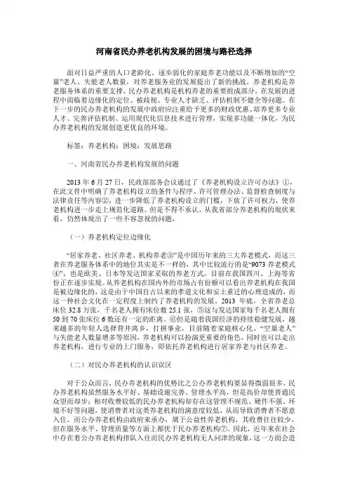 河南省民办养老机构发展的困境与路径选择