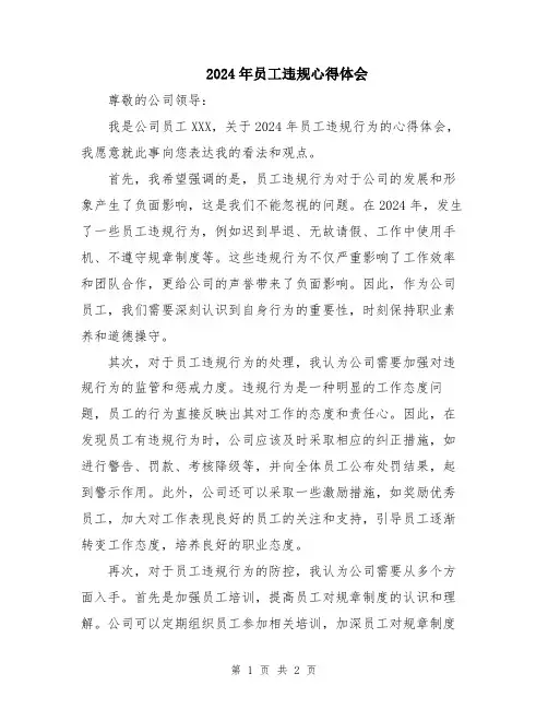 2024年员工违规心得体会