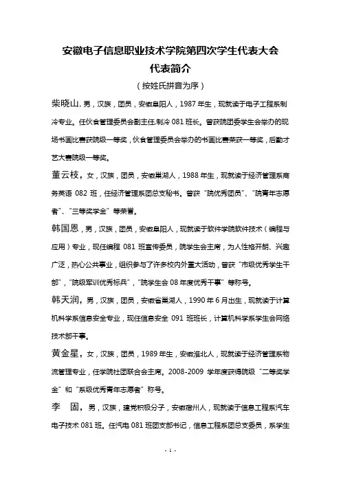 代表简介模板