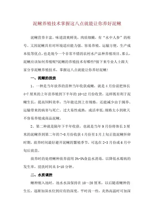 泥鳅养殖技术 掌握这八点就能让你养好泥鳅