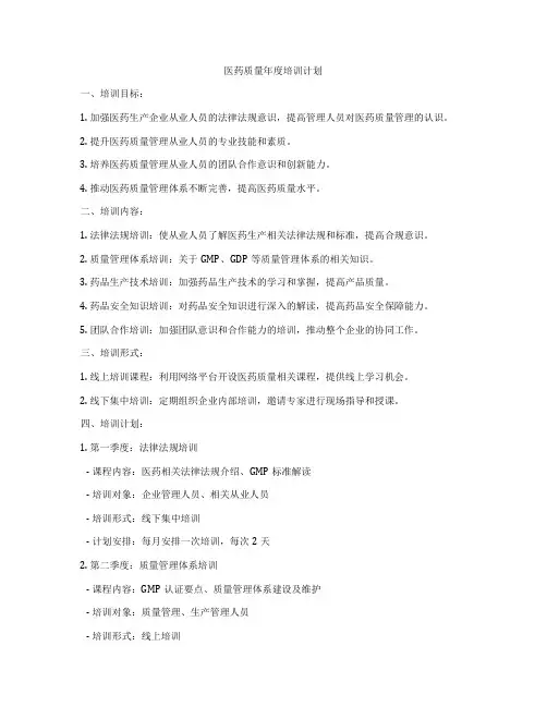 医药质量年度培训计划
