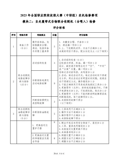 联合收割机检修评分标准