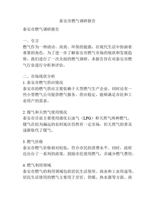 泰安市燃气调研报告