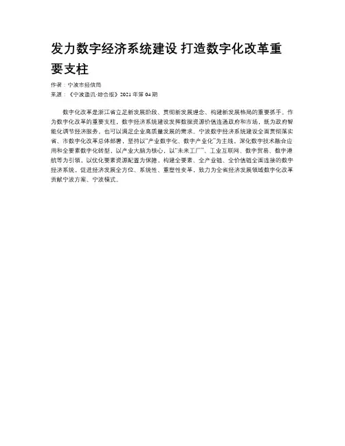 发力数字经济系统建设 打造数字化改革重要支柱