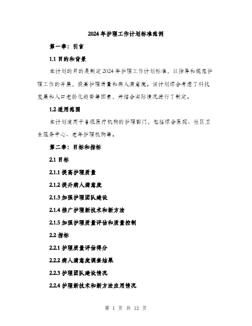 2024年护理工作计划标准范例(4篇)