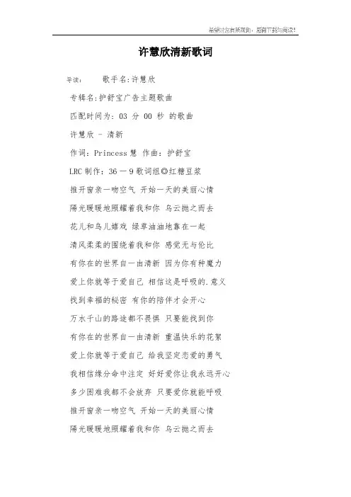 许慧欣清新歌词