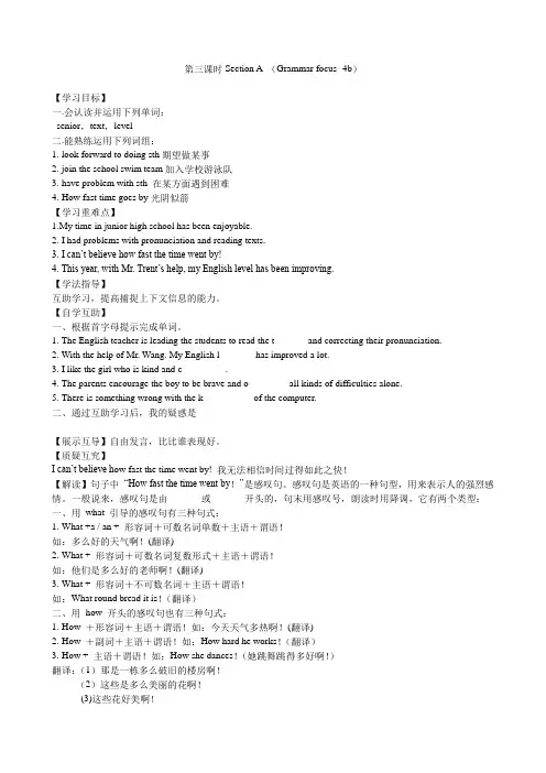 人教版英语九年级下册  unit 14 第3课时 导学案